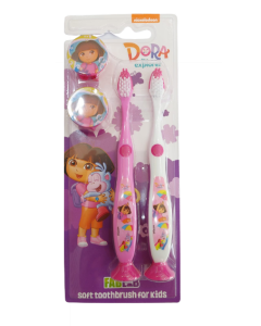 DORA SOFT TOOTHBRUSH KIDS WITH COVER & BASE 2 PCS