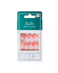 JAZLY NAILS RED FRENCH OVAL SHAPE #14
