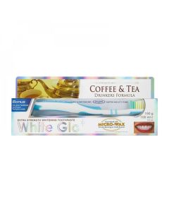 WHITE GLO + TOOTH BRUSH COFFEE + TEA TOOTH PASTE 150 G